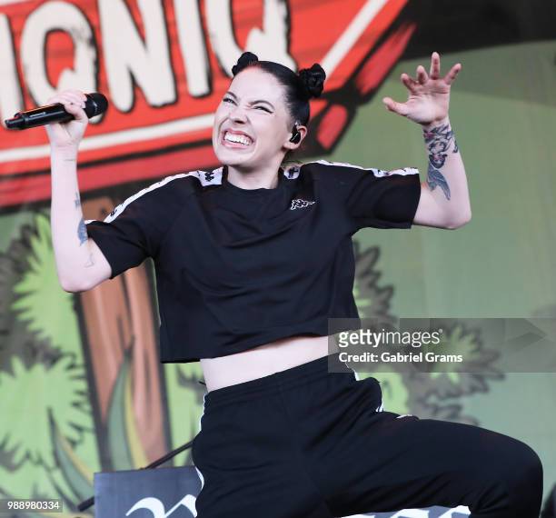 Sarah Grace McLaughlin aka Bishop Briggs performs at the 101 WKQX Piqniq at Hollywood Casino Amphitheatre on June 30, 2018 in Tinley Park, Illinois.