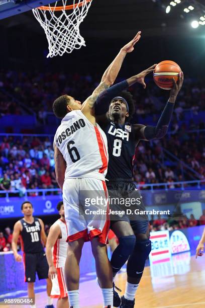 Rashawn Thomas of USA shoots the ball against Mexico on June 28, 2018 at Palacio de Los Deportes in Mexico City, Mexico. NOTE TO USER: User expressly...