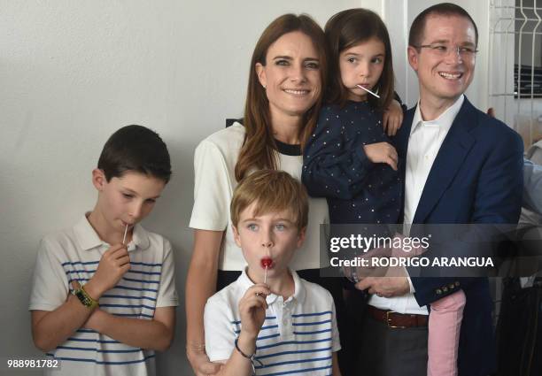 Mexico's presidential candidate Ricardo Anaya for the "Mexico al Frente" coalition party, arrives to vote with his family during general elections,...