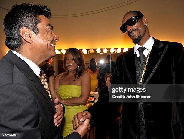 Comedian George Lopez and Rapper Snoop Dogg backstage at the Lupus LA Orange Ball on May 6, 2010 in Beverly Hills, California.