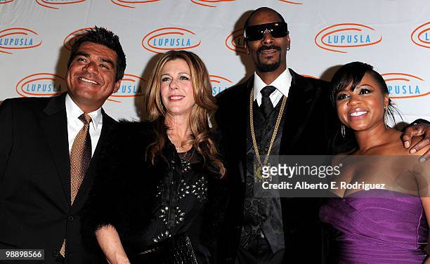 Comedian George Lopez, actress Rita Wilson, rapper Snoop Dogg and Shante Brodus arrive at the 10th Annual Lupus LA Orange Ball on May 6, 2010 in...