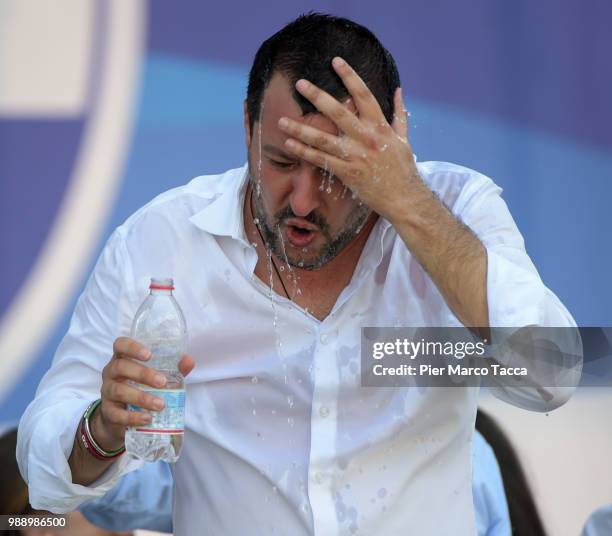 Matteo Salvini, Minister of Interior during his speech at the Lega Nord Meeting on July 1, 2018 in Pontida, Bergamo, Italy.The annual meeting of the...