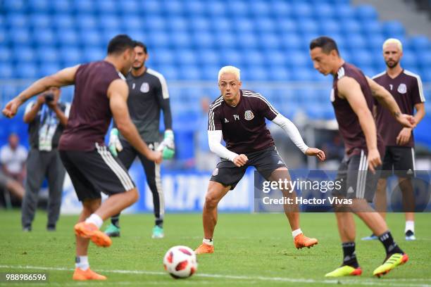 Hernandez of Mexico, in action during a training at Samara Arena ahead of the Round of Sixteen match against Brazil on July 1, 2018 in Samara, Russia.