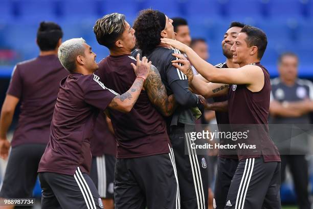 Players of Mexico, during a training at Samara Arena ahead of the Round of Sixteen match against Brazil on July 1, 2018 in Samara, Russia.