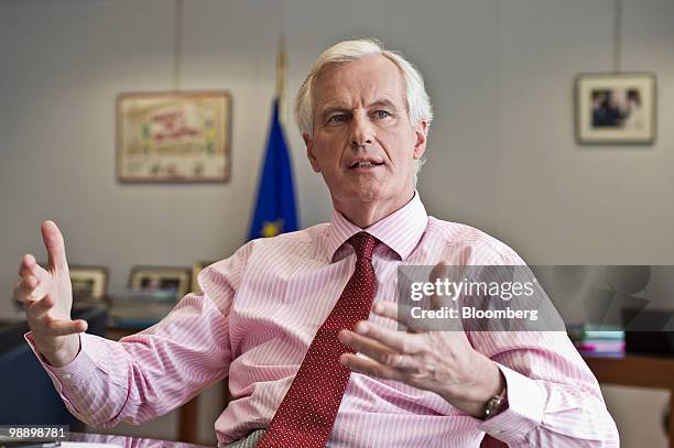 Michel Barnier, European Union internal market commissioner, gestures during an interview in his office at the EU commission headquarters in...