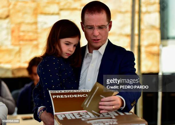 Mexico's presidential candidate Ricardo Anaya for the "Mexico al Frente" coalition party, casts his vote during general elections, in Queretaro,...