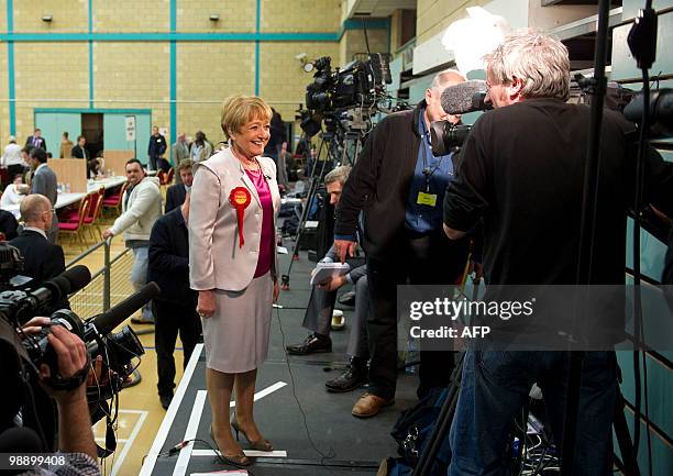 British Labour veteran Margaret Hodge waits to be interviewed after arriving at the Goresbrook Leisure Centre in Dagenham, east of London, for a...