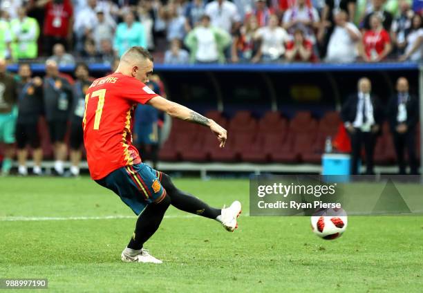 Iago Aspas of Spain misses his team's fifth penalty in the penalty shoot out during the 2018 FIFA World Cup Russia Round of 16 match between Spain...