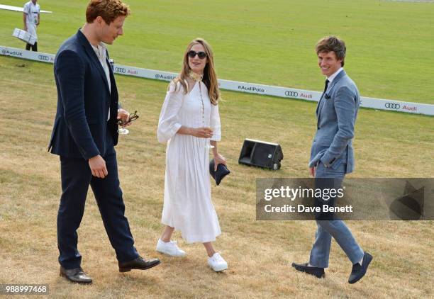 James Norton, Hannah Redmayne and Eddie Redmayne attend the Audi Polo Challenge at Coworth Park Polo Club on July 1, 2018 in Ascot, England.