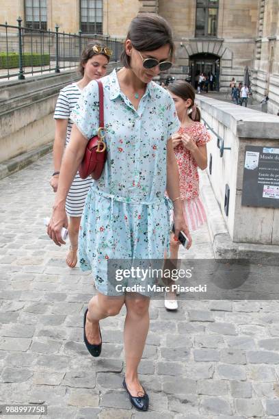 Actress Katie Holmes and daughter Suri Cruise are seen leaving the Louvre Museum on July 1, 2018 in Paris, France.