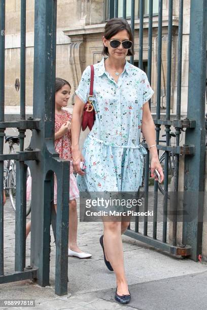 Actress Katie Holmes and daughter Suri Cruise are seen leaving the Louvre Museum on July 1, 2018 in Paris, France.