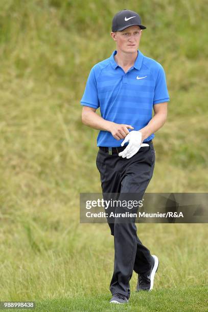 Marcus Kinhult of Sweden reacts during The Open Qualifying Series part of the HNA Open de France at Le Golf National on July 1, 2018 in Paris, France.