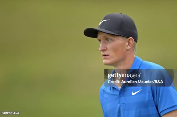 Marcus Kinhult of Sweden reacts during The Open Qualifying Series part of the HNA Open de France at Le Golf National on July 1, 2018 in Paris, France.