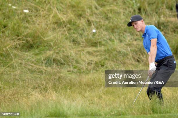 Marcus Kinhult of Sweden swings during The Open Qualifying Series part of the HNA Open de France at Le Golf National on July 1, 2018 in Paris, France.