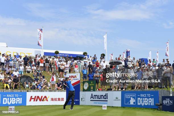 Marcus Kinhult of Sweden swings during The Open Qualifying Series part of the HNA Open de France at Le Golf National on July 1, 2018 in Paris, France.