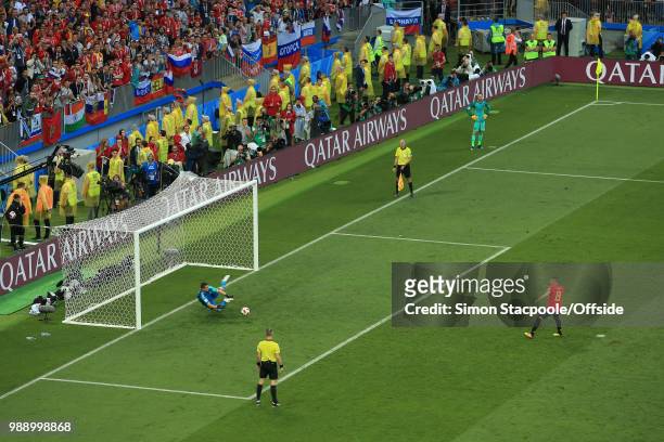 Russia goalkeeper Igor Akinfeev saves the penalty of Koke of Spain during the 2018 FIFA World Cup Russia Round of 16 match between Spain and Russia...