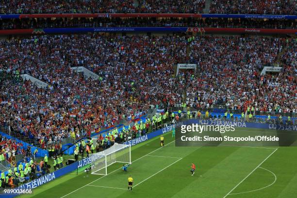 General view of the Luzhniki Stadium as Russia goalkeeper Igor Akinfeev saves the penalty of Iago Aspas of Spain and wins Russia the match during the...