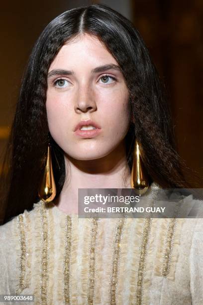 Model presents a creation by Christophe Josse during the 2018-2019 Fall/Winter Haute Couture collection fashion show in Paris, on July 1, 2018.