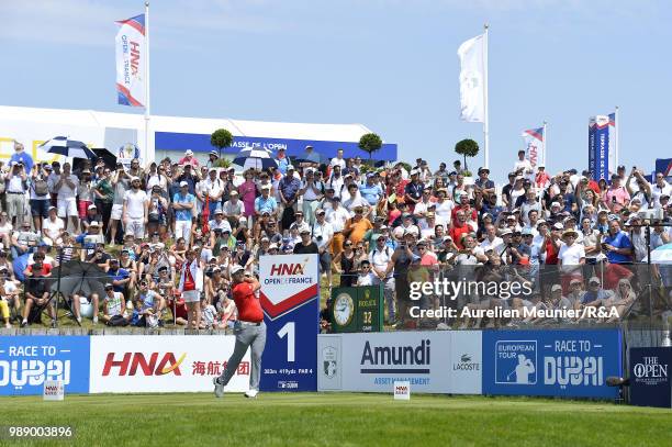 Jon Rahm of Spain swings during The Open Qualifying Series part of the HNA Open de France at Le Golf National on July 1, 2018 in Paris, France.