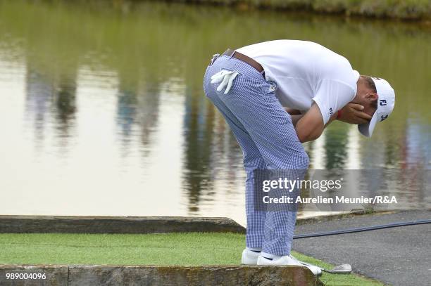 Justin Thomas of The United States of America reacts during The Open Qualifying Series part of the HNA Open de France at Le Golf National on July 1,...