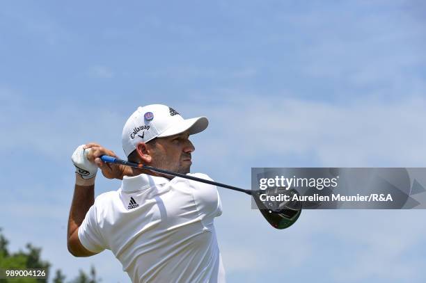 Sergio Garcia of Spain swings during The Open Qualifying Series part of the HNA Open de France at Le Golf National on July 1, 2018 in Paris, France.