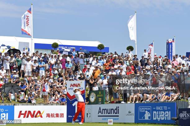 Sergio Garcia of Spain swings during The Open Qualifying Series part of the HNA Open de France at Le Golf National on July 1, 2018 in Paris, France.