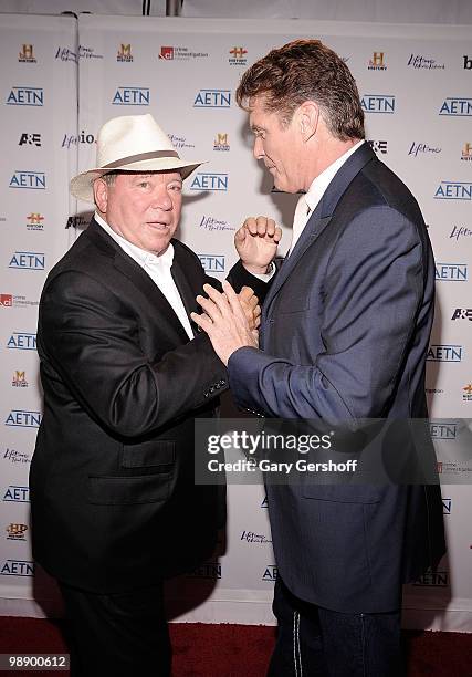 Actors William Shatner and David Hasselhoff attend the 2010 A&E Upfront at the IAC Building on May 5, 2010 in New York City.