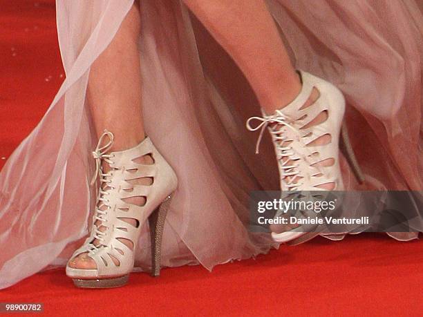 Shoes worn by actress Carolina Crescentini as she attends the 'Oggi Sposi' Premiere during day 6 of the 4th Rome International Film Festival held at...