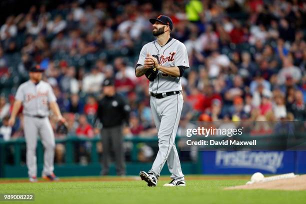 Mike Fiers of the Detroit Tigers pitches against the Cleveland Indians during the first inning at Progressive Field on June 22, 2018 in Cleveland,...