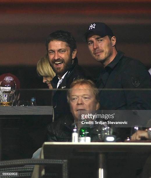 Gerard Butler and Marat Safin is sighted watching matches at the Serbia Open 2010 on May 6, 2010 in Belgrade, Serbia.