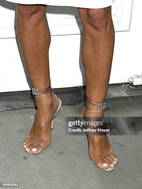 Actress Pamela Anderson's shoes at the Premiere of Dimension Film's "Superhero Movie" on March 27, 2008 at the Mann Festival Westwood in Westwood,...