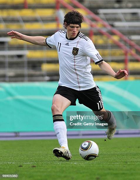 Daniel Ginczek of Germany in action during the U19 international friendly match between Germany and Czech Republic at the Erzgebirgsstadium on May 5,...