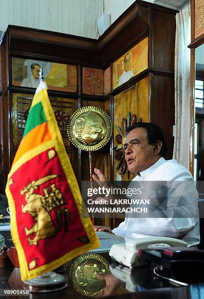 Sri Lankan Prime Minister D.M. Jayaratne addresses foreign correspondents in Colombo May 7, 2010. He urged Western nations to crackdown on any...