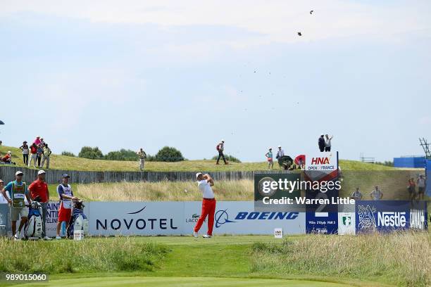 Sergio Garcia of Spain hits his tee shot on the 2nd hole during day four of the HNA Open de France at Le Golf National on July 1, 2018 in Paris,...