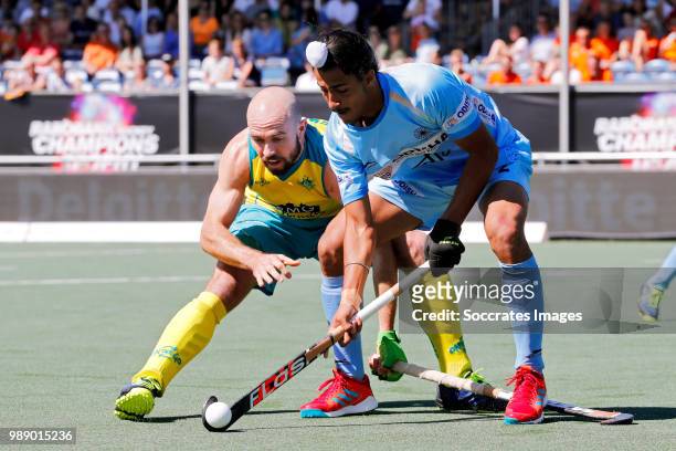 Matthew Swann of Australia, Dilpreet Singh of India during the Champions Trophy match between Australia v India at the Hockeyclub Breda on July 1,...