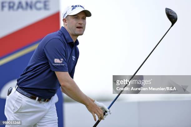 Russell Knox of Scotland reacts during The Open Qualifying Series part of the HNA Open de France at Le Golf National on July 1, 2018 in Paris, France.