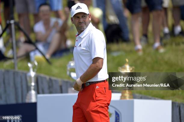 Sergio Garcia of Spain reacts during The Open Qualifying Series part of the HNA Open de France at Le Golf National on July 1, 2018 in Paris, France.