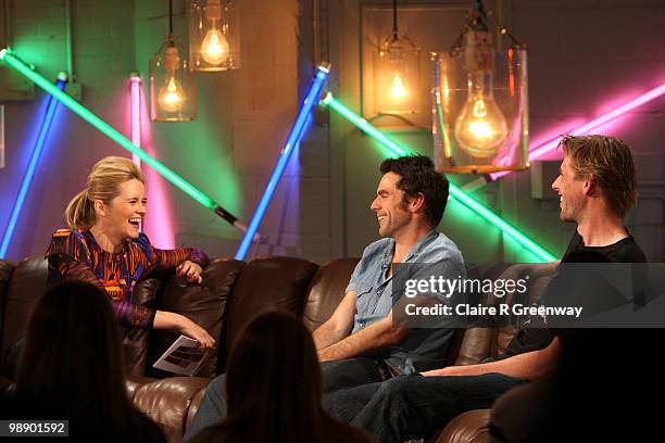 Edith Bowman interviews Groove Armada members Tom Findlay and Andy Cato during a recording of the 'Evo Music Rooms' for Channel 4, in association...