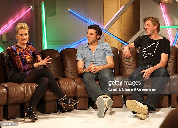 Edith Bowman interviews Groove Armada members Tom Findlay and Andy Cato during a recording of the 'Evo Music Rooms' for Channel 4, in association...