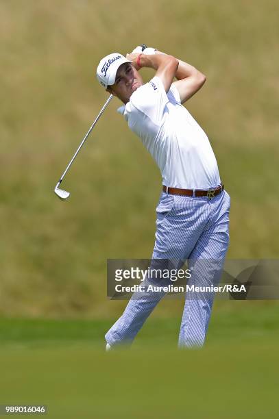 Justin Thomas of The United States of America swings during The Open Qualifying Series part of the HNA Open de France at Le Golf National on July 1,...