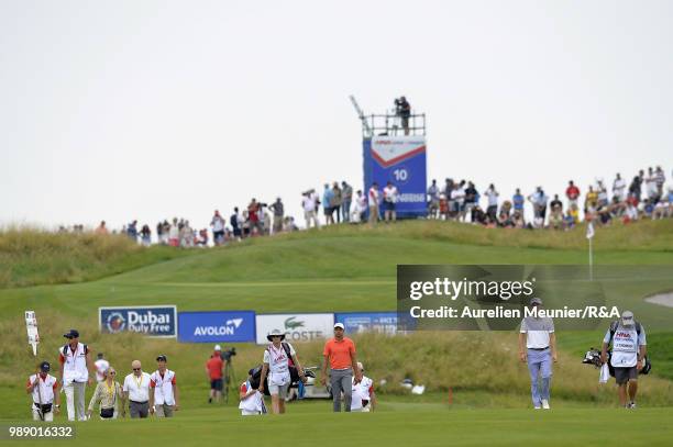 Julian Siri and Justin Thomas of The United States of America reacts during The Open Qualifying Series part of the HNA Open de France at Le Golf...