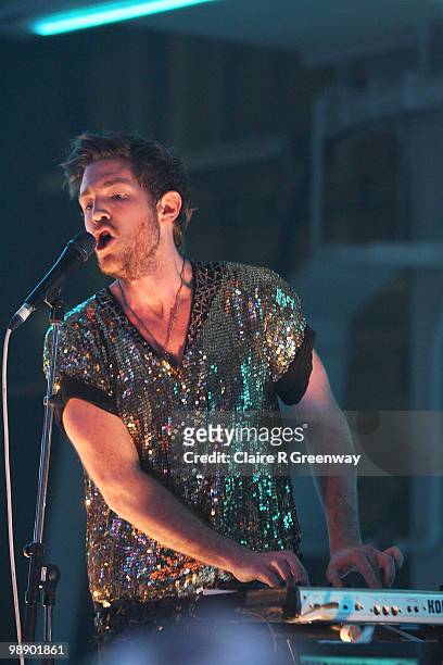 Lead vocalist Ben Duffy of band Fenech-Soler performs on stage during a recording of the 'Evo Music Rooms' for Channel 4, in association with Punto...