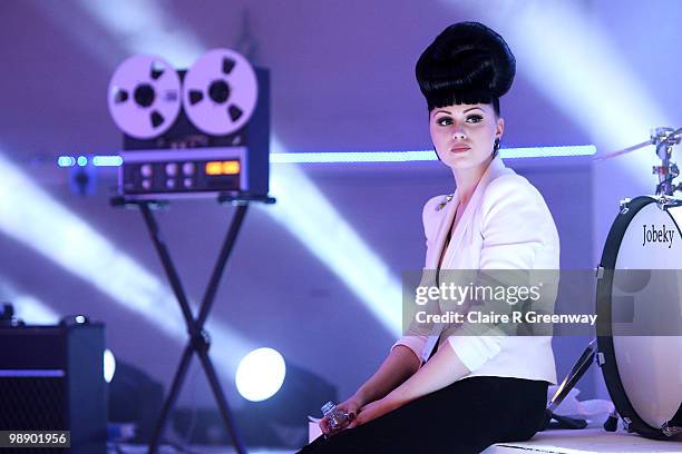 Viktoria Modesta takes a break from rehearsals during a recording of the 'Evo Music Rooms' for Channel 4, in association with Punto Evo, at The Old...