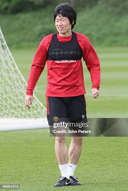 Ji-Sung Park of Manchester United during a First Team Training Session at Carrington Training Ground on May 7 2010 in Manchester, England.