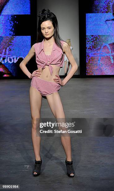 Model showcases designs on the catwalk during the Annah Stretton collection show on the fifth and final day of Rosemount Australian Fashion Week...