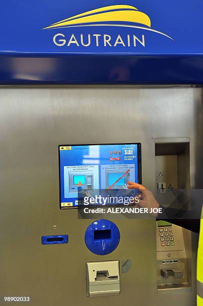 Ticketing machine for the Gautrain, South Africa's first high-speed train, is pictured in Johannesburg on May 6, 2010. The line will open on June 8...
