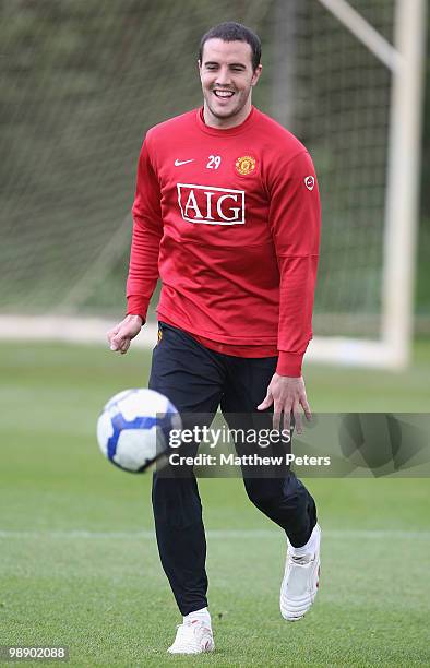 John O'Shea of Manchester United in action during a First Team Training Session at Carrington Training Ground on May 7 2010, in Manchester, England.