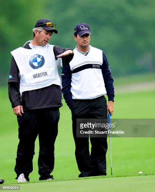 Steve Webster of England and caddie during the second round of the BMW Italian Open at Royal Park I Roveri on May 7, 2010 in Turin, Italy.
