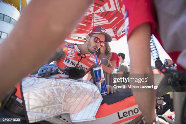 Andrea Dovizioso of Italy and Ducati Team prepares to start on the grid during the MotoGp race during the MotoGP Netherlands - Race on July 1, 2018...