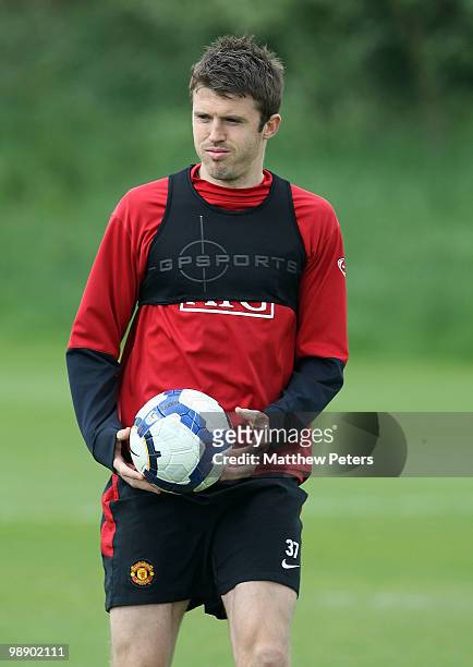 Michael Carrick of Manchester United in action during a First Team Training Session at Carrington Training Ground on May 7 2010, in Manchester,...